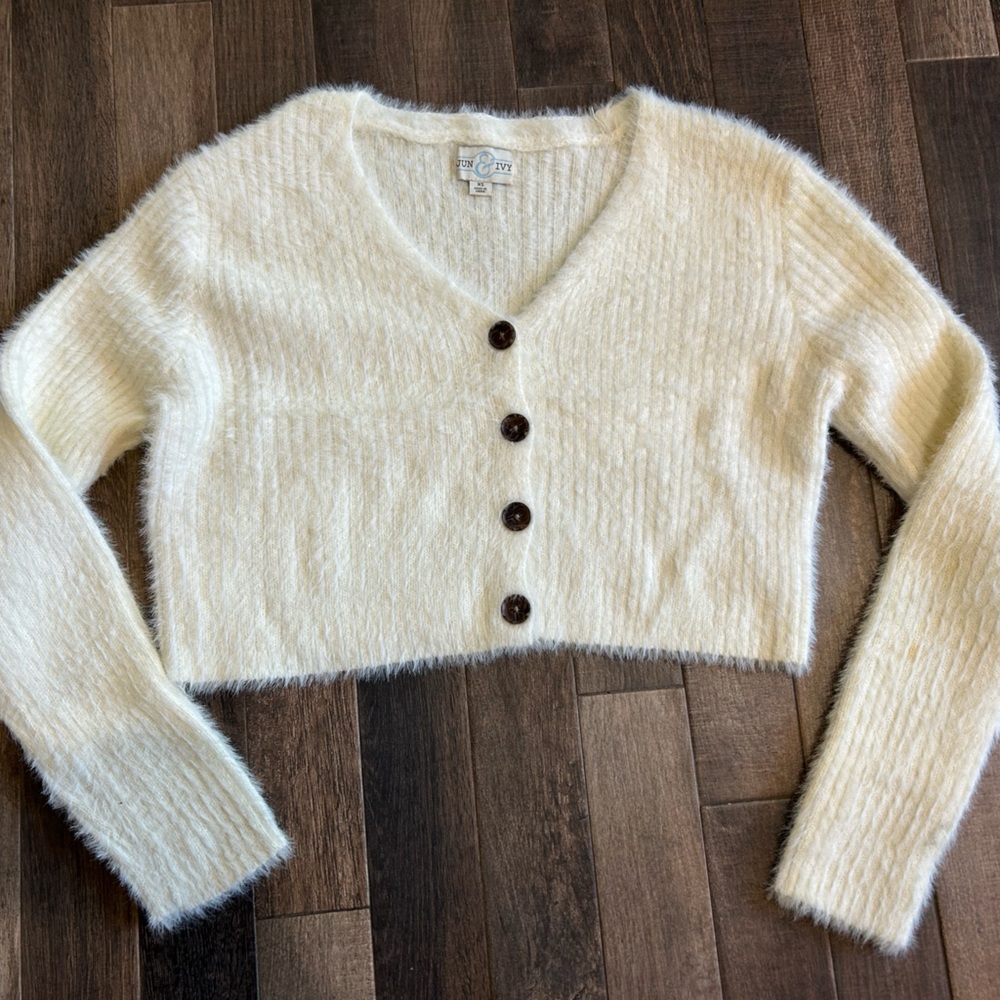 June & Ivy Cropped Cream Button-Up Sweater